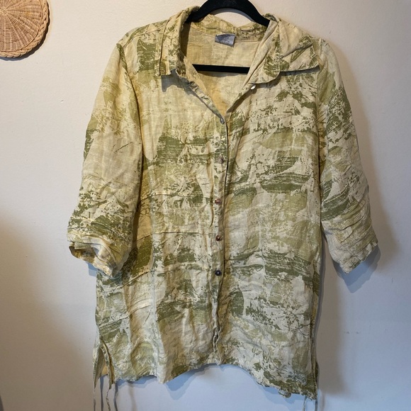 Click made in USA size XL green/ cream linen shirt - Picture 2 of 8